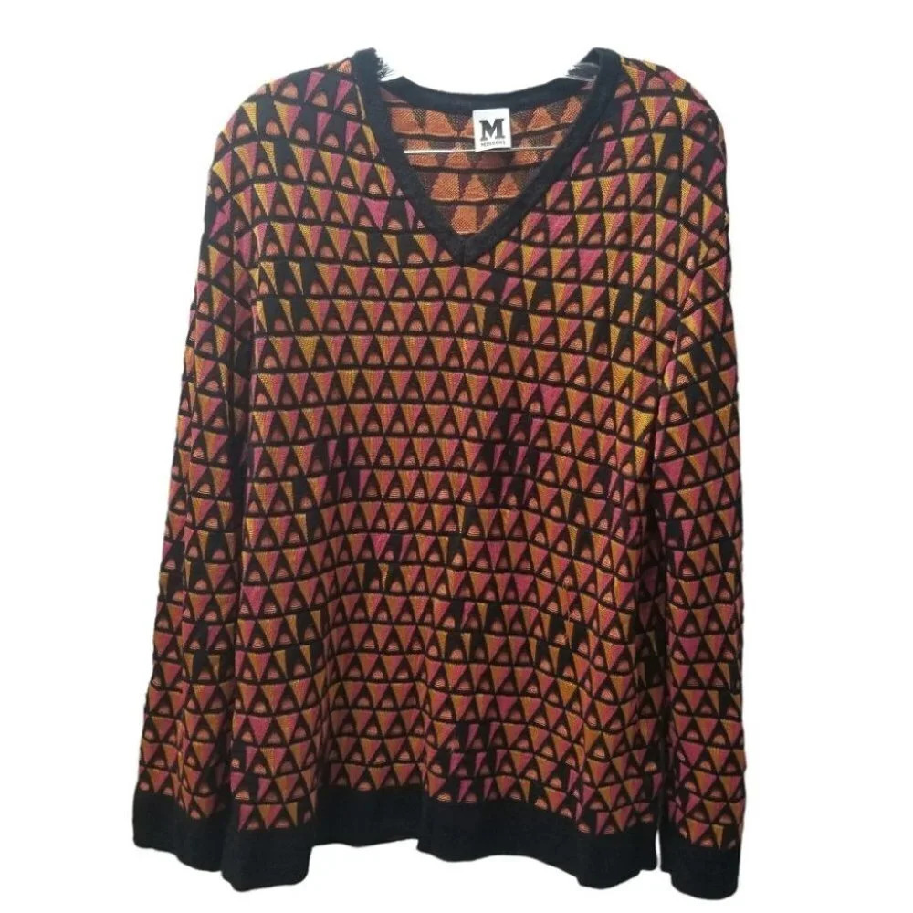 M Missoni Orange Pink Black Geometric Retro Sweater Wool L